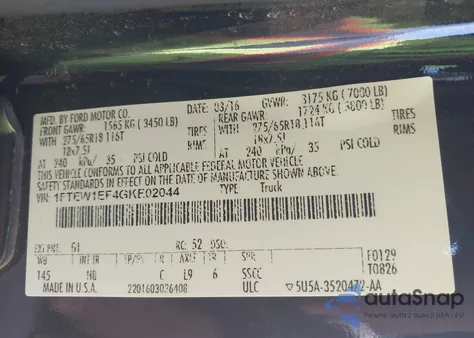 2016 Ford F-150 Lariat from USA, damaged, VIN 1FTEW1EF4GKE02044